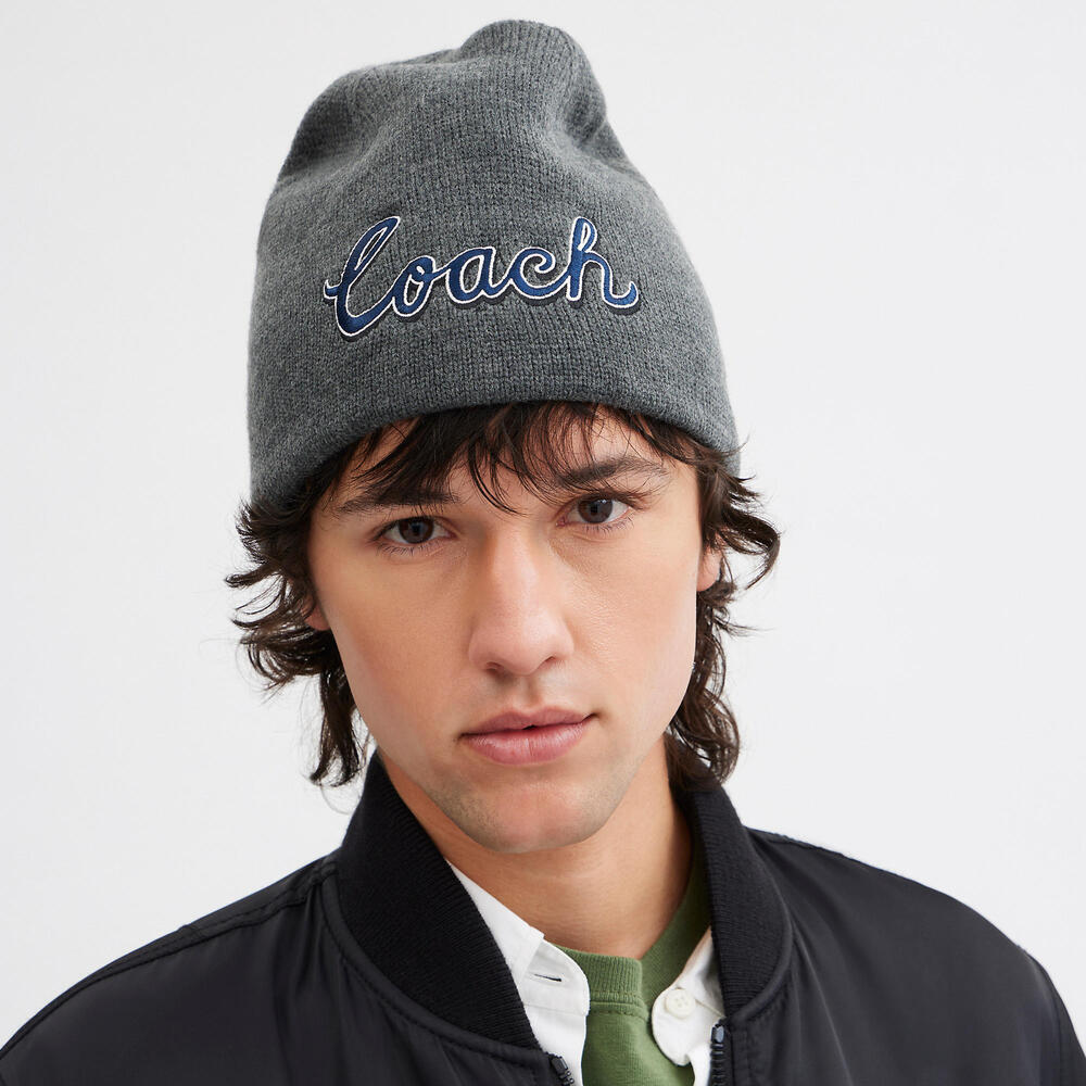 Coach Script Print Knit Beanie